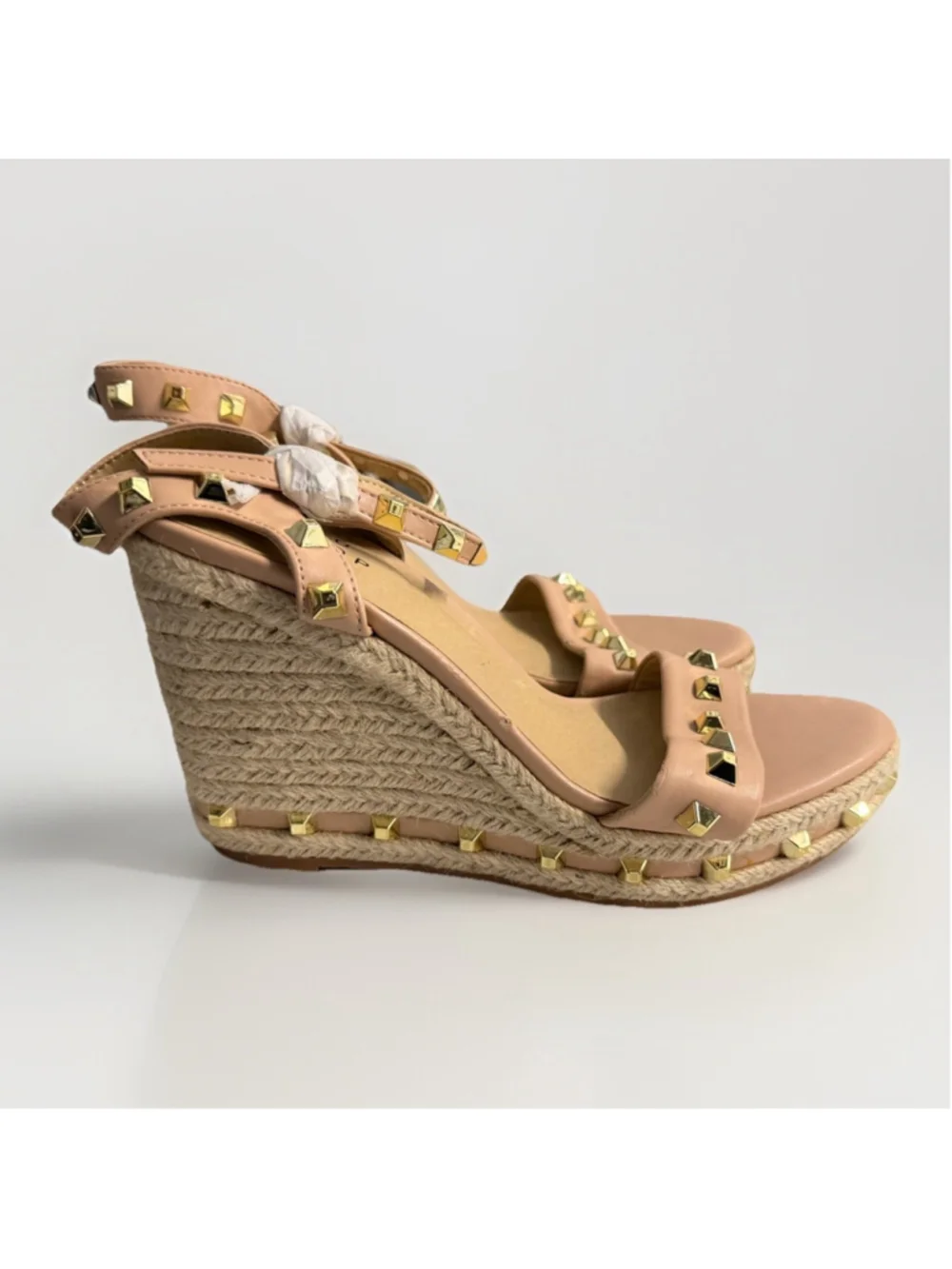 Studded Espadrille Wedge Sandals Women’s Ankle Strap Gold Stud Platform Heels